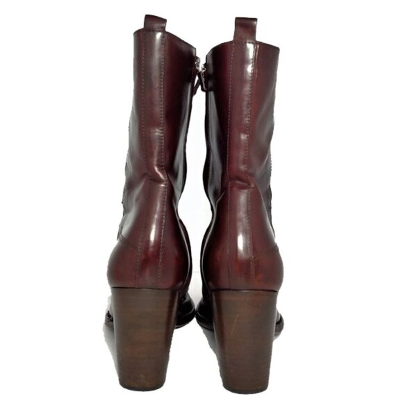 CNC Costume National Zip Up Luxury Runway burgundy 70’s calf leather Boots - Picture 3 of 10